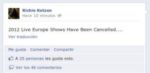 Cancelados los conciertos de Richie Kotzen en Europa